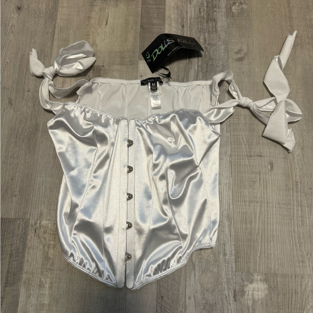 Dolls Kill White Satin Corset Size Medium Brand New With Tags
